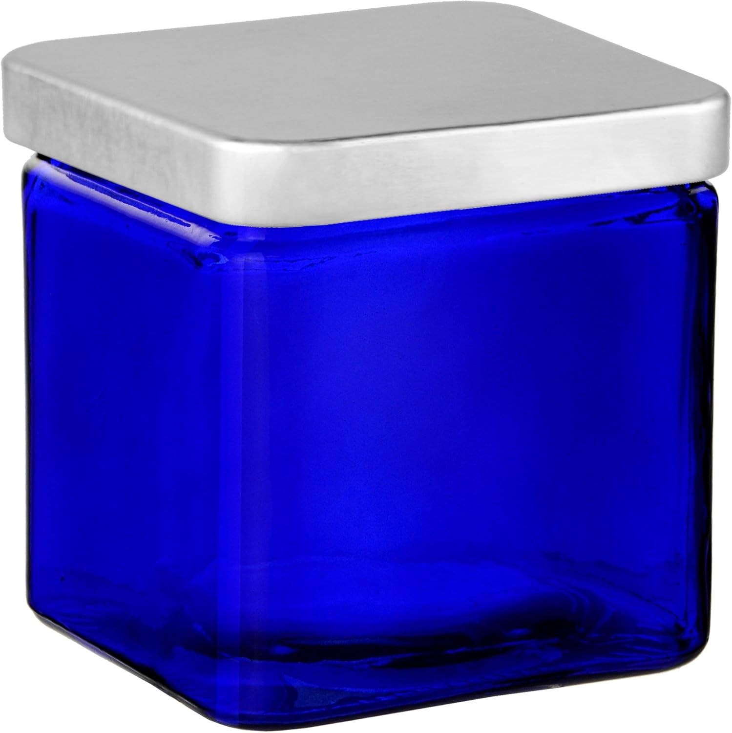Couronne Company Square Glass Container with Metal Lid, Cobalt Blue, 4