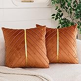 WACOMECO Velvet Throw Pillow Covers, Pack of 2 Soft Gold Decorative Cushion Covers for Couch Sofa Living Room Home Decoration, Burnt Orange, 18x18 inch