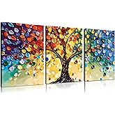 HUBOSKN Tree Art Wall Decor for Living Room - Colorful Wall Art for Office - 3 Piece Wall Decor for Bedroom Size 12