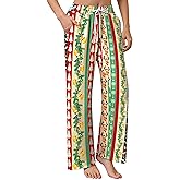 Christmas Pajamas Bottoms for Women Santa Claus Snowman Print Wide Leg Pj Pants with Pockets Lounge Sleepwear