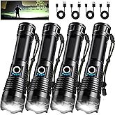 4 Pack Rechargeable LED Flashlights High Lumens, 90,000LM Super Bright Flashlight, Adjustable Powerful Flash Light with USB Cable & 5 Modes, Waterproof Handheld Flashlight for Home Camping