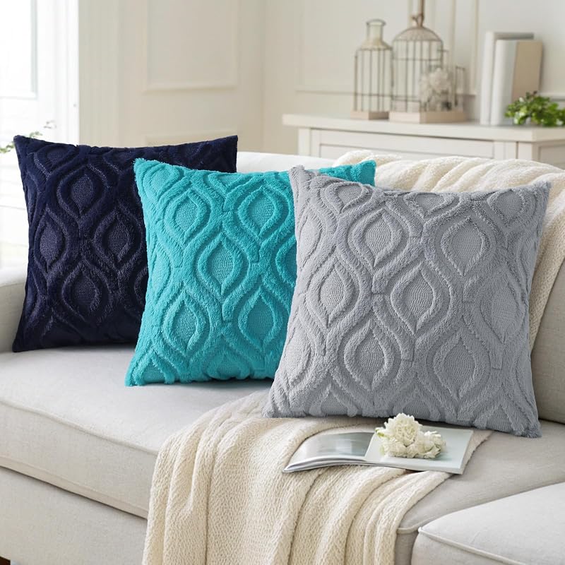 Set di 2 federe decorative per cuscini in morbida lana sintetica, per divano, per la casa, 45 x 45 cm, blu navy — foto 4 di 7