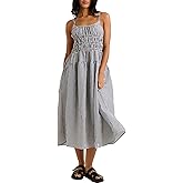 HYLLGUD Women's 2025 Summer Striped Smocked Maxi Dress Sleeveless Boho Sundress Double Strap Flowy Swing for Beach Vacation