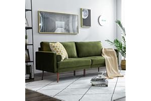 Vonanda Velvet Sofa Couch, Mid Century Modern Craftsmanship 73 inch 3-Seater Sofa with Comfy Tufted Back Cushions and 2 Bolster Pillows for Compact Living Room, Elegant Mustard Green