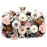Women's Floral Evening Clutch Bag - Colorful Flower Handbag with Metal Rhinestones