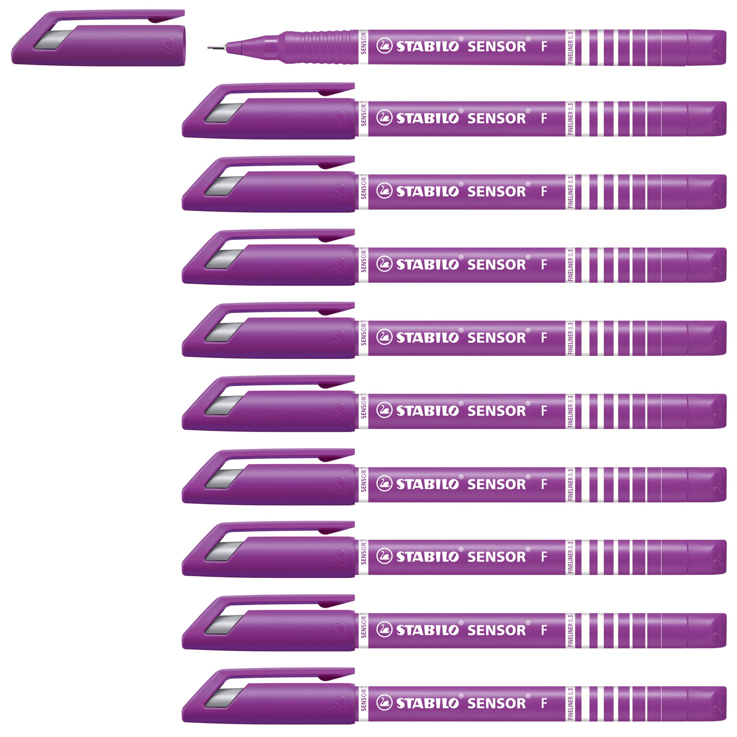 STABILO SENSOR fine - Fineliner with Cushioned F-Tip - Pack of 10 - Lilac