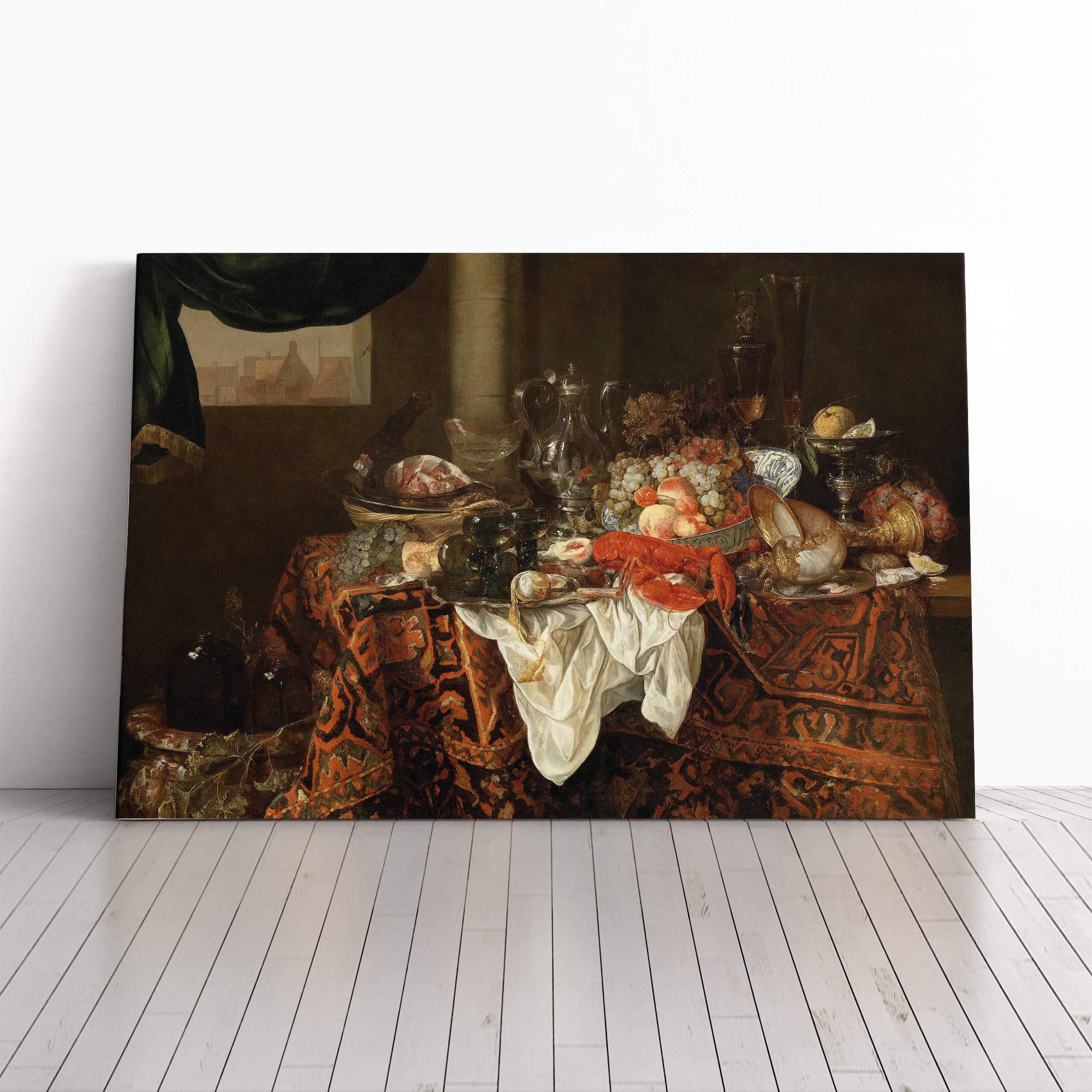 Abraham Van Beijeren Banquet Still Life Canvas Print | Gallery Wrapped 30mm Frame Wall Art | 20x14 inches | Ready to Hang | Modern Still Life Picture | Living Room Bedroom Lounge Office