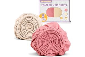 PTRBTY&HISDE Muslin Crib Sheets for Girls and Boys,Baby Crib Sheets,Baby Sheets for Crib,Soft Crib Sheets Fitted Baby Toddler Bed Sheets 28" x 52"Inch (2 Pack Cream & Pink)
