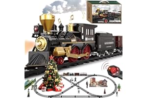 BUBUQE Train Set for Kids Remote Control Train Toys w/Steam Locomotive, Fuel Tank Car & Luxury Tracks, Electric Trains w/Realistic Smoke,Sounds & Lights, Christmas Birthday Gift for Boys Girls 3 4 5 6 7+