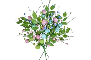 Winlyn 4 Pcs Easter Egg Picks Artificial Speckled Egg and Berry Stems Decorative Easter Picks and Sprays 15.8" Tall for Home 