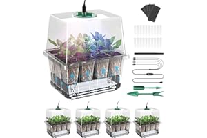 YJXFON Seed Starter Tray, 60-Cells Seedling Starter Trays with Grow Light, Self-Watering Seed Germination Kit for Indoor Gardening Seed Starting (5 Pack, Clear Base)