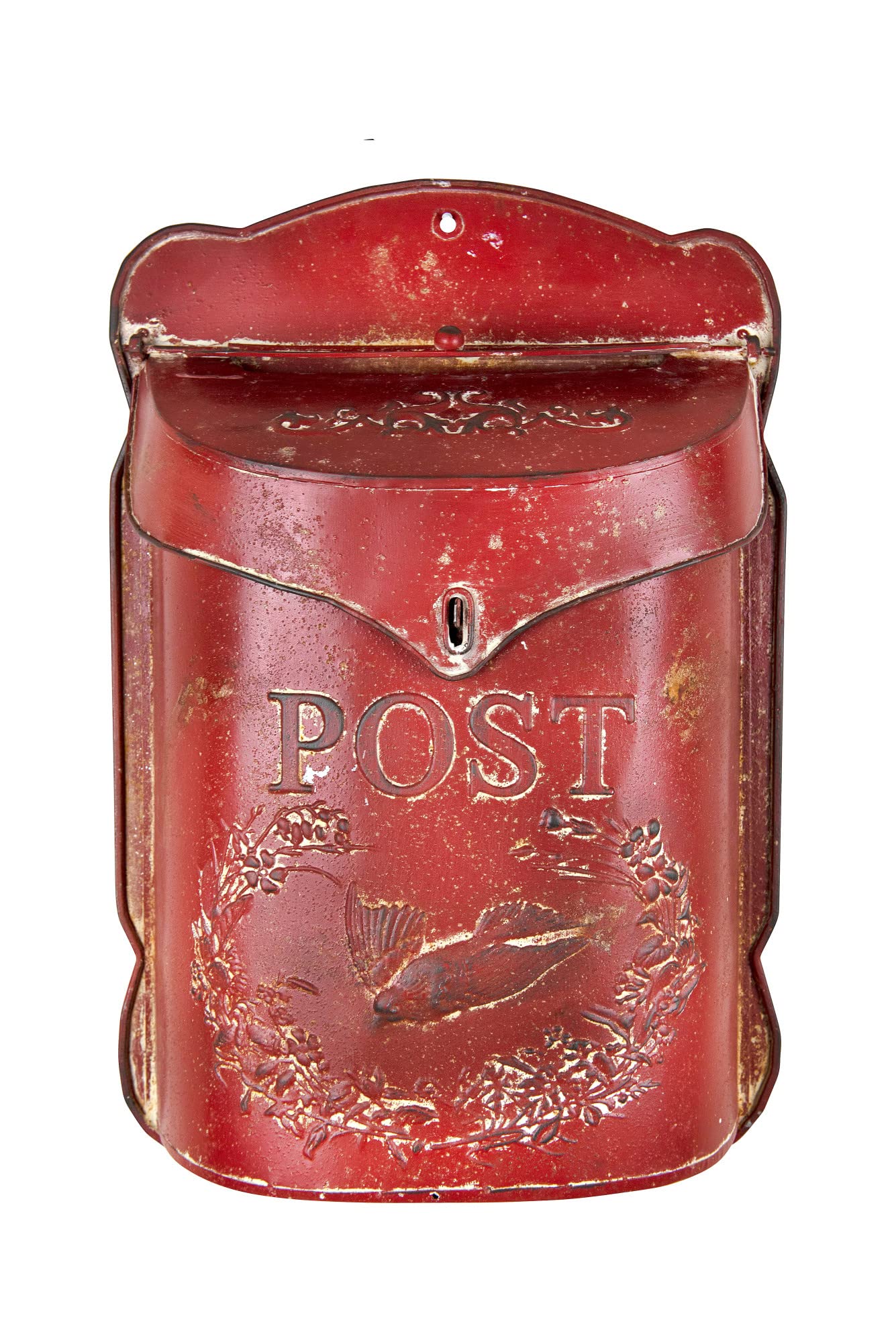 Photo 1 of Creative Co-Op Red Embossed Tin Post Letter Box