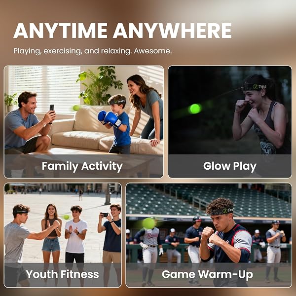 GLOWFLEX™ REFLEX BALL WITH COUNTER APP, GLOW-IN-THE-DARK | TEKXYZ® ONLINE COMMUNITY FOR BOXING BALL, IDEAL FOR COORDINATION, STRESS RELIEF, HOME WORKOUTS & FITNESS | STOCKING STUFFER GIFT FOR ALL AGES