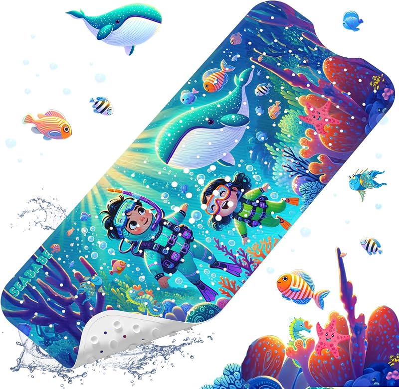 XIYUNTE Baby Bath Mat Non Slip 100x40cm Eco Safe Cartoon Design Tufted Mat