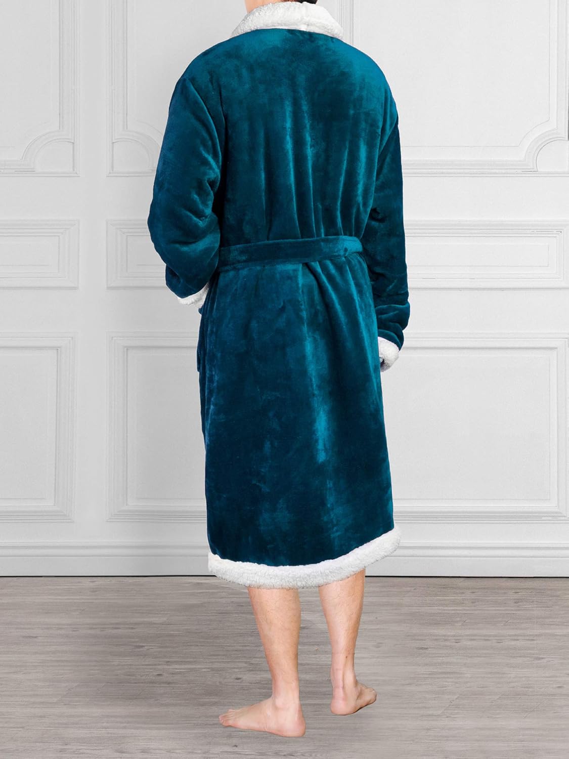 Men’s Plush Fleece Sherpa Robe | Soft, Warm, Microfiber Spa Bathrobe for Men Sherpa Sea Blue at  Men’s Clothing store