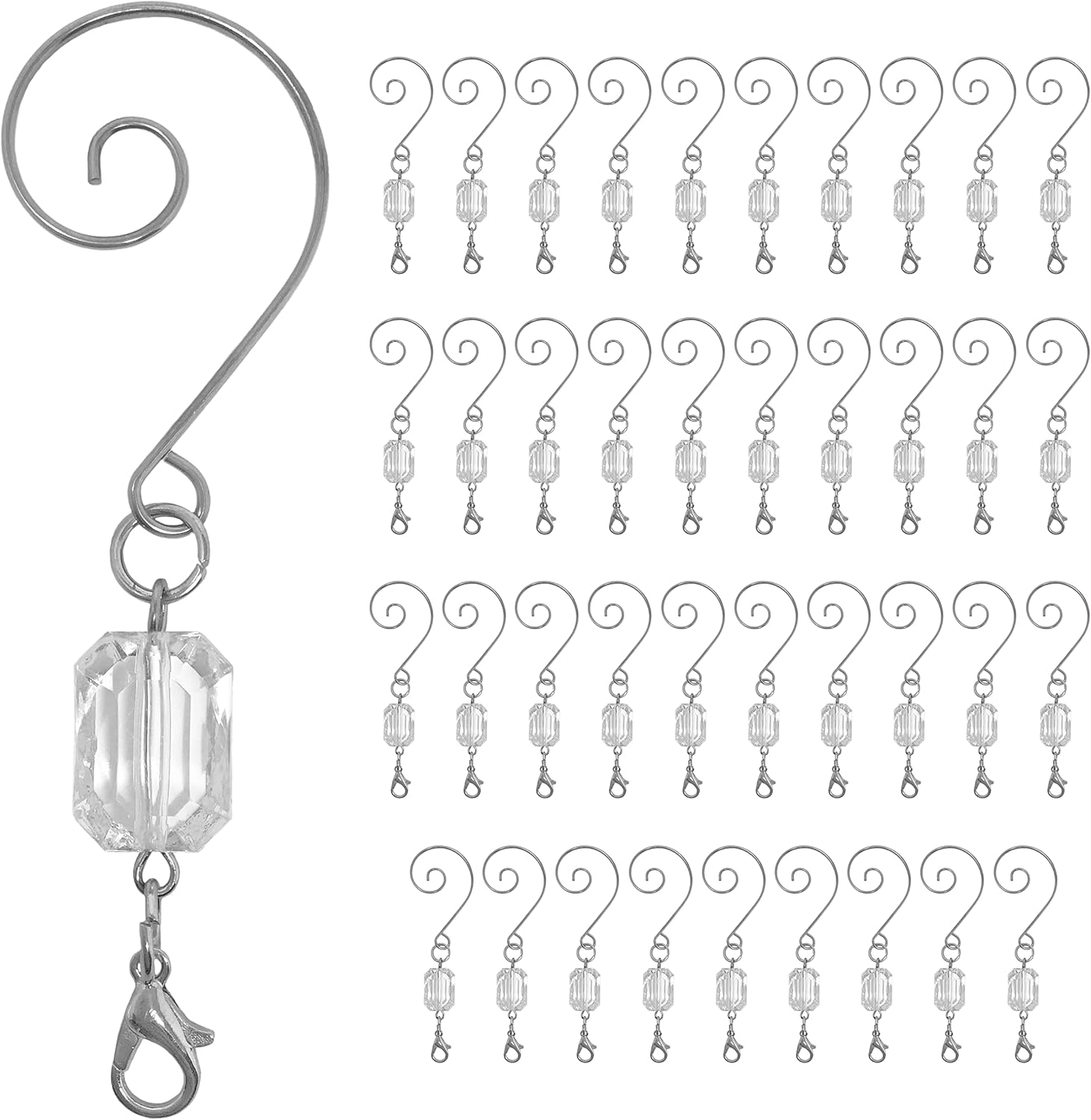Ornament Hooks - BANBERRY DESIGNS Christmas Ornament Hooks - Clear Acrylic Silver Wire Ornament Hooks Pack of40 Hooks