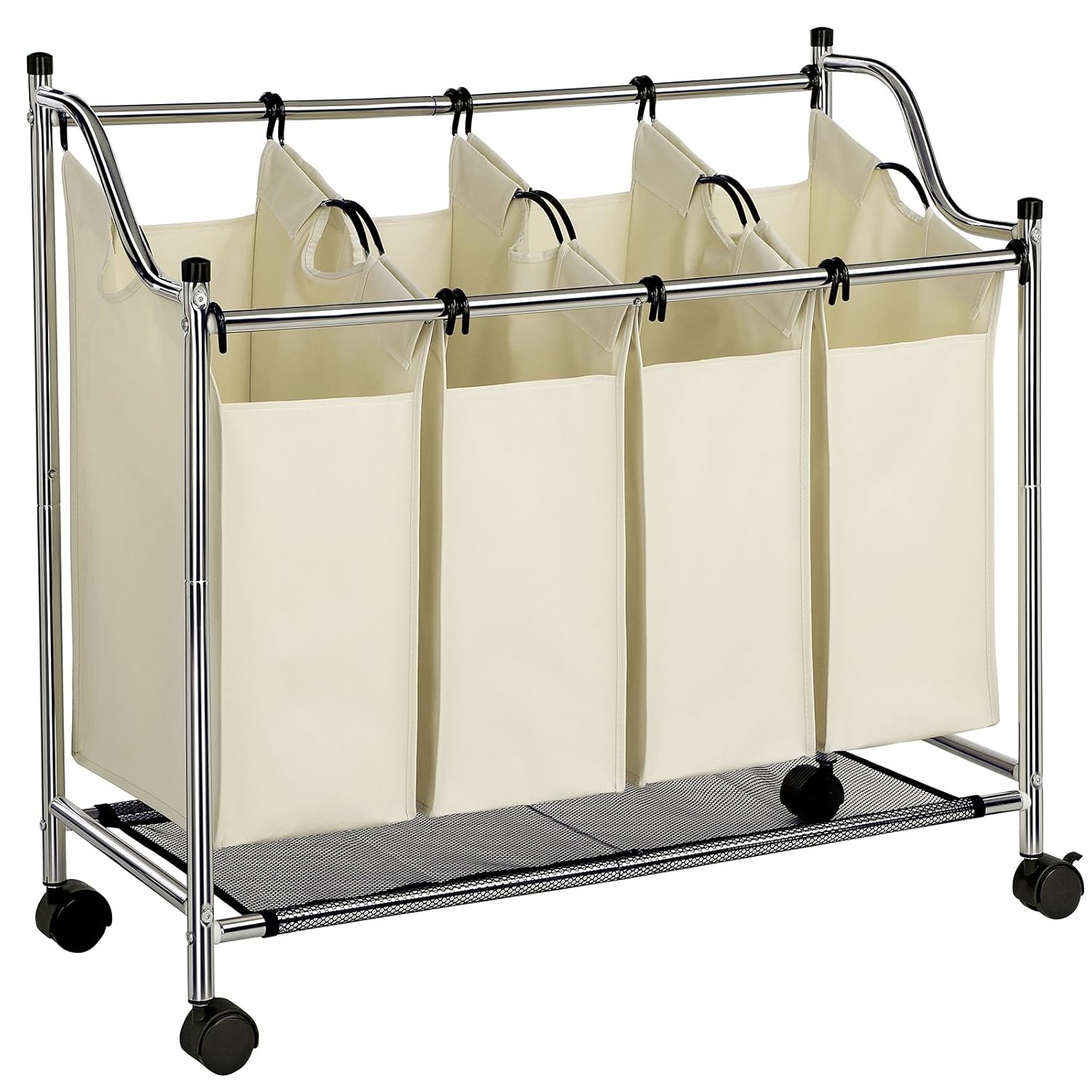 SONGMICS Laundry Basket, Laundry Trolley, Laundry Collector with 4