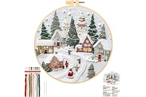 JSRQT Christmas Embroidery Starter Kits,DIY Embroidery Needlepoint Supplies Kit for Adults Beginners,Handmade Sewing Craft Se