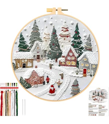Feltsky Sapin De Noël Broderie Kit Pour Débutants, Comprenant Un Cerceau De 20 Cm, Motif Tissu, Des Fils De Coton, Aiguilles, Un Enfile-aiguille, Des Instructions