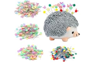 Fteven 400 Pieces Flat Head Straight Pins Hedgehog Pincushion Kit, Cute Pincushion with Clear Storage Box and Quilting Pins, Colorful Head Straight Sewing Pins for Handicrafts DIY Sewing