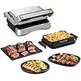 T-fal, Electric Grill, OptiGrill 4in1, Stainless Steel, 9 Automatic Cooking Modes, Intelligent Grilling Rare to Well-Done, 1800 Watts, Nonstick Removable Plates, Dishwasher Safe, Indoor, Silver