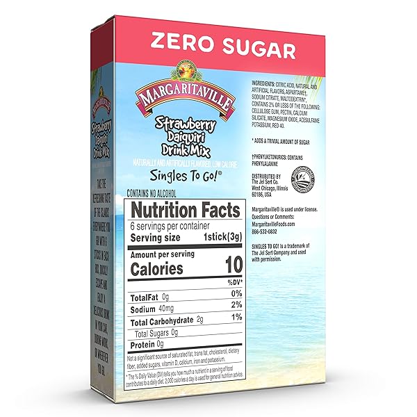 MARGARITAVILLE MARGARITA SINGLES TO GO – STRAWBERRY DAIQUIRI FLAVORED NON-ALCOHOLIC POWDER STICKS DRINK MIX, 6 COUNT PER PACK (PACK OF 6)