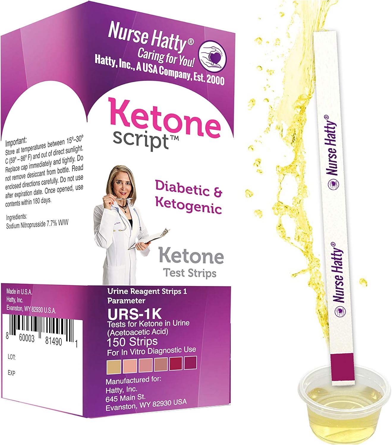 Nurse Hatty - Diabetic & Ketogenic Keto Strips – Fresh – USA-Made – High-Performance – Now Lasts 6 Months - 2-Year Shelf Life (150ct. Long Ketone Test Strips): Health & Personal Care