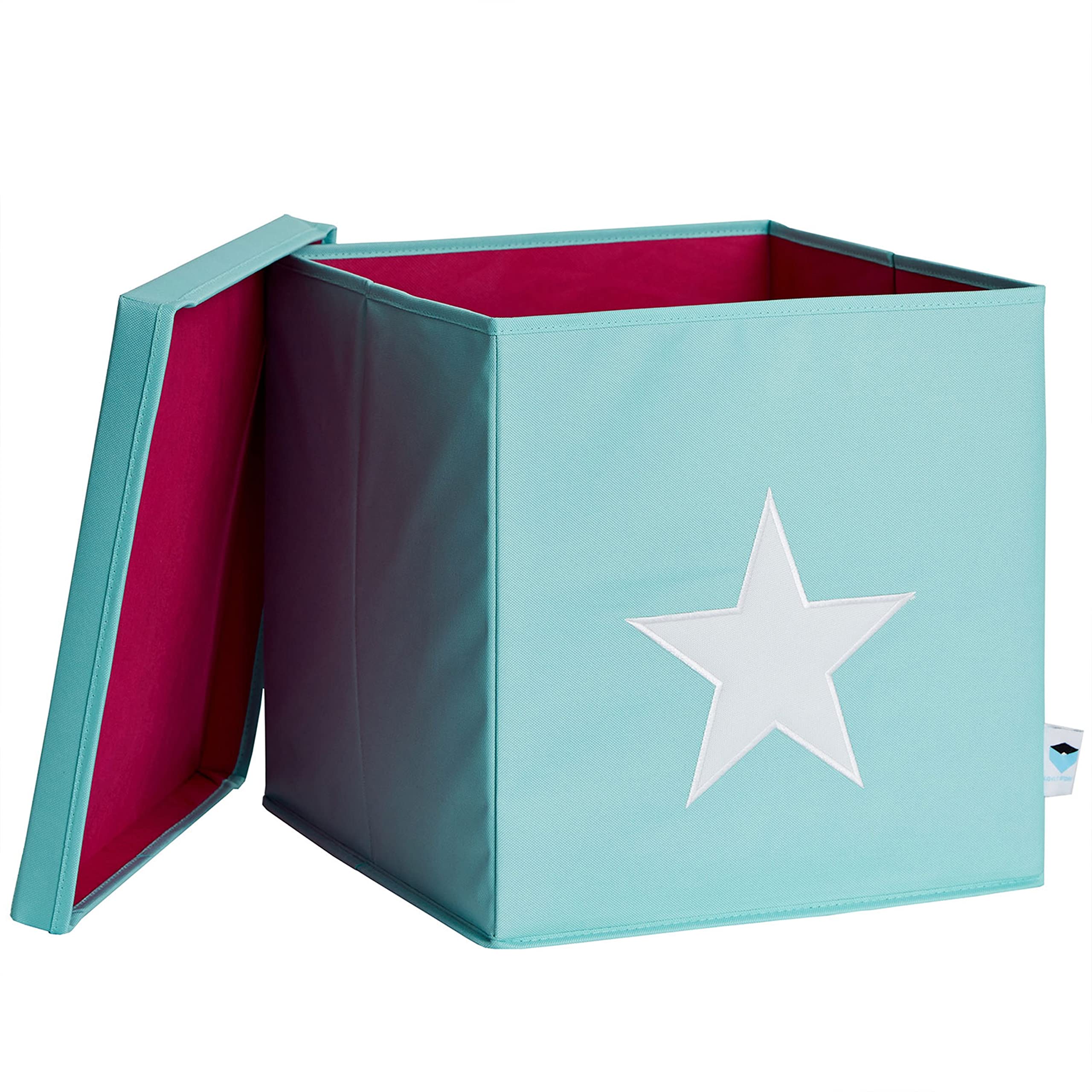 STORE.IT storage box with lid, mint green with white star, medium-density fibreboard reinforced, polyester/MDF, 33 x 33 x 33 cm (672265)
