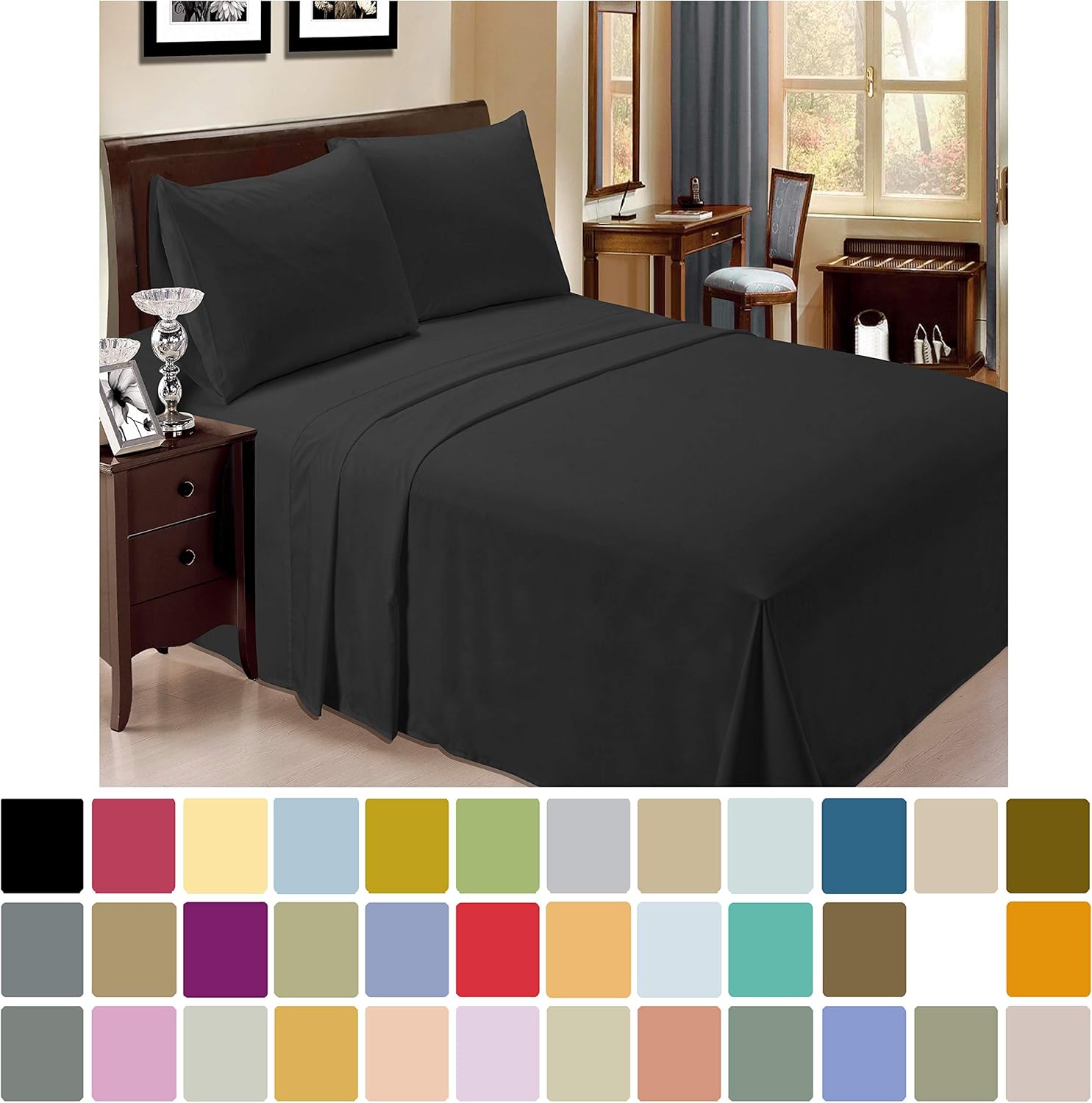 LuxClub 6 PC Sheet Set Bamboo Sheets Deep Pockets 18" Eco Friendly Wrinkle Free Sheets Hypoallergenic Anti-Bacteria Machine Washable Hotel Bedding Silky Soft - Black Full: Home & Kitchen