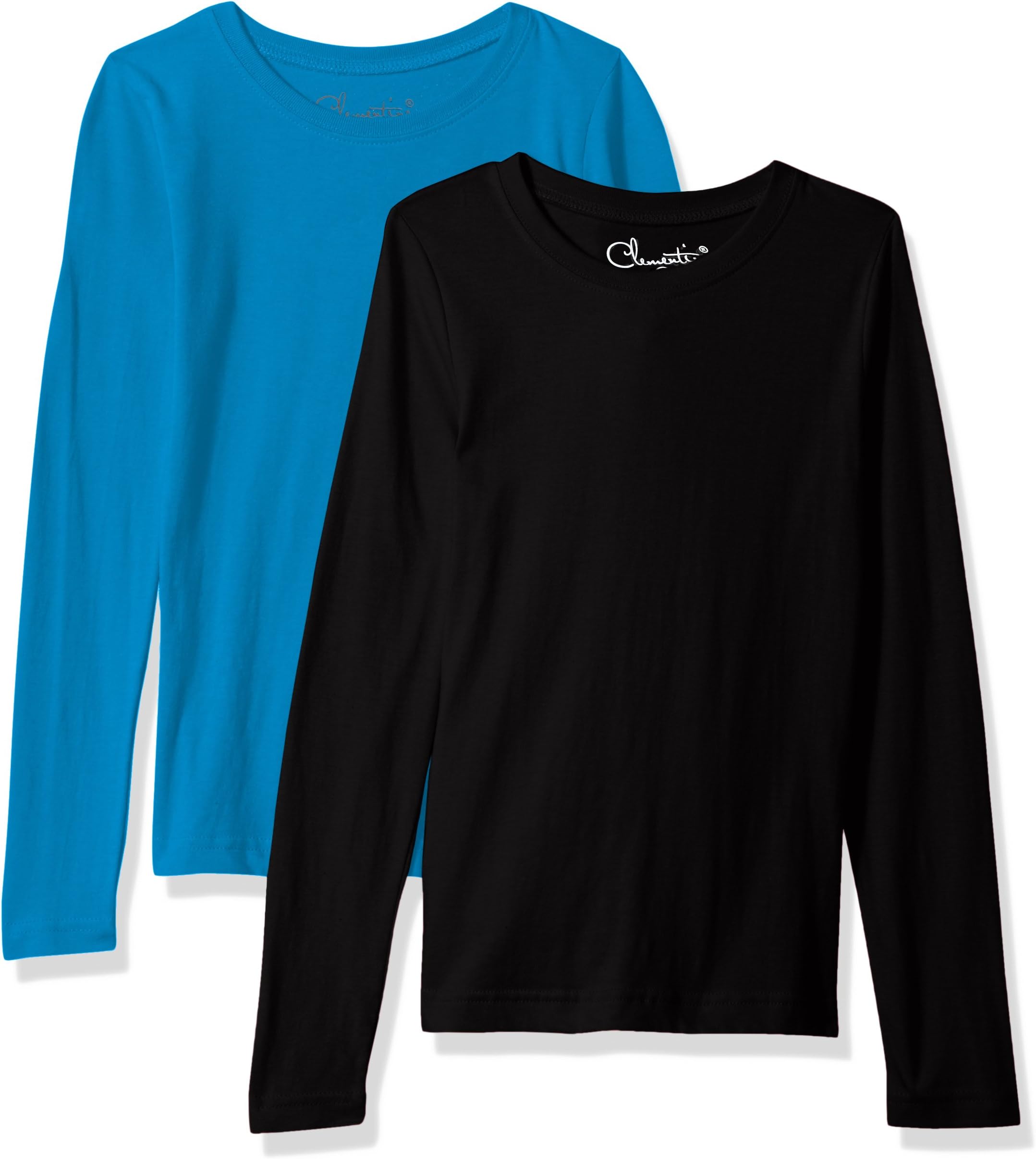 Clementine Apparel Girls 2 Pack Long Sleeve T Shirts Easy Tag Comfort Crew Neck Soft Cotton Blend Undershirts (3711)