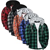 ZITY 5 Pack Men's Flannel Hoodie Shirts Button Down Long Sleeve Casual Stylish Plaid Hooded Shirt with Pocket