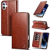 Scutumate Compatible with iPhone 16 Case Wallet with Card Holder [4 Card Slots] Kickstand [RFID Blocking] PU Leather Phone Case Flip Protective Cover TPU Shockproof,for Apple 16 6.1",Brown