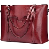 S-ZONE Women Genuine Leather Top Handle Satchel Daily Work Tote Shoulder Bag | Genuine Leather, Top Handle, Daily Work