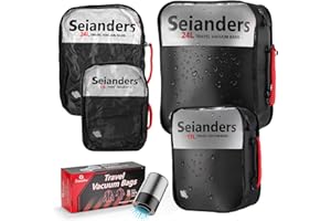 Vacuum Travel Bags with Pump - Odor & Waterproof Anti-Rip Nylon Compression Bags - 6.0kPa Wireless Vacuum Pump for 35+ Items,