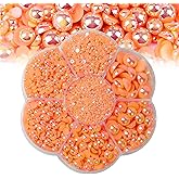 5600PCS Half Round Pearls Flatback Imitation Pearls for Crafts,7 Sizes for DIY Nails Art Crafting,Jewelry Making, Shoes,Cup,Phone Decoration (20 Orange AB)