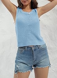 FISACE Womens Summer Crochet Knit Sweater Tank Tops