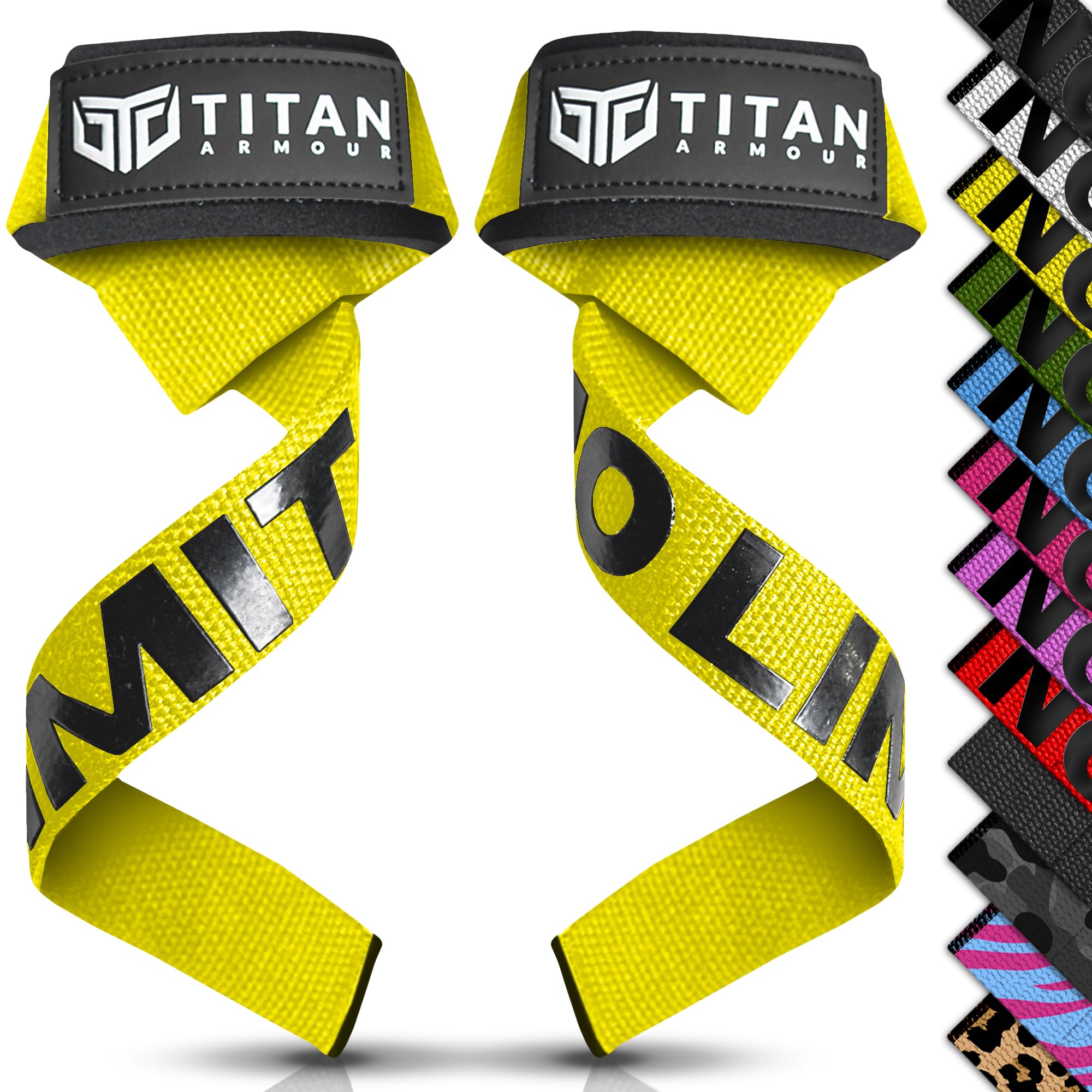 Titan Armour® Weight Lifting Straps | Wrist Straps | Extra-Long Neoprene Padded Heavy-Duty Weightlifting Straps | Deadlifts | Anti-Slip Gel Option | Gym Accessories Men & Women (Yellow (Gel Grip))