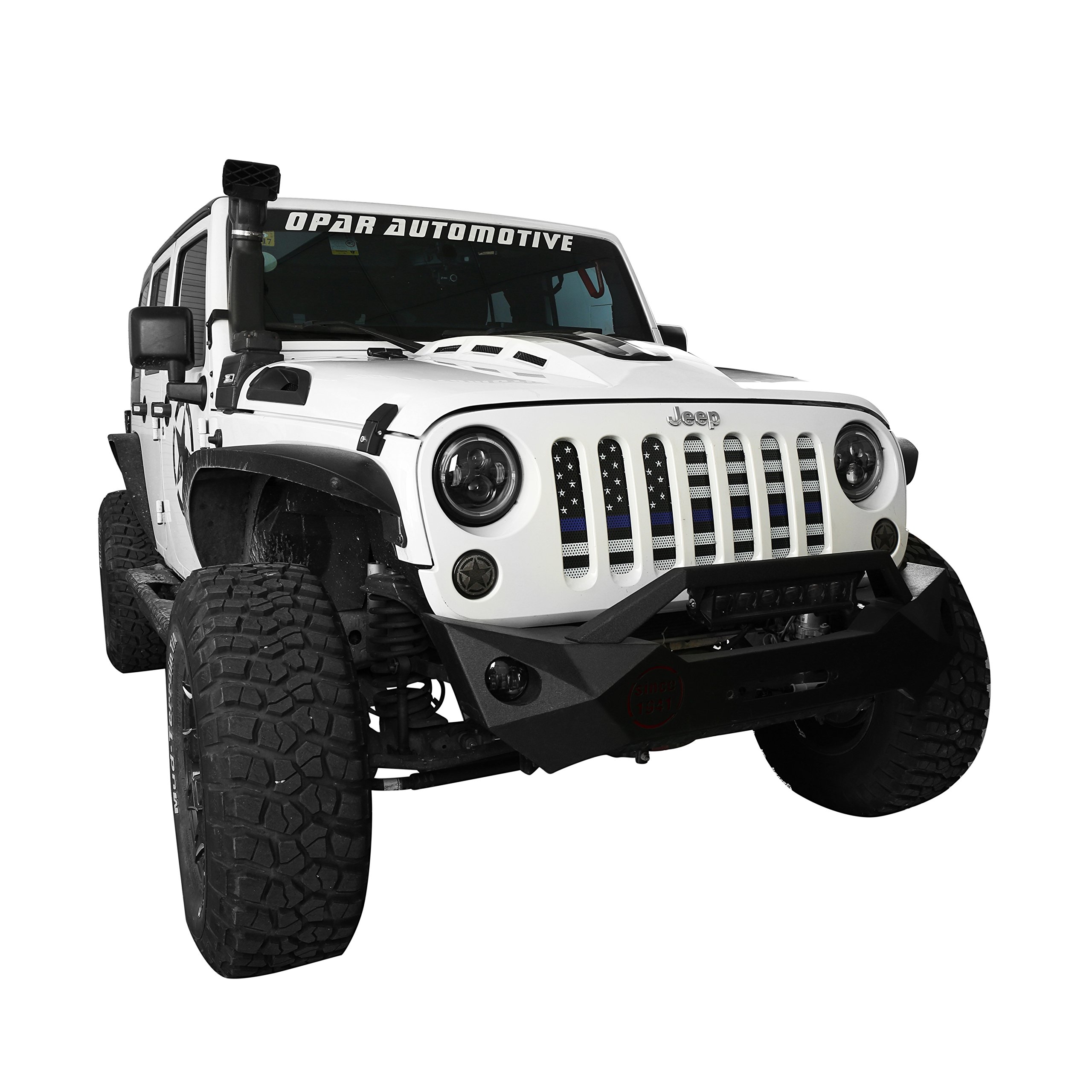 Hooke Road Jeep Wrangler Grill Screen American Flag Grille Insert Bug Deflector for 2007-2018 Jeep Wrangler JK & Wrangler Unlimited (Thin Blue Line)