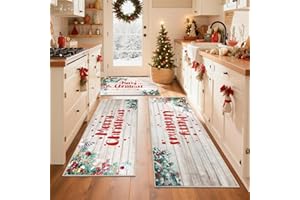 Pauwer Christmas Kitchen Rugs Sets of 3, Farmhouse Non Slip Kitchen Floor Mats, Washable Rugs and Mats, Runner Rugs Doormat for Laundry Room, Hallway Christmas Decorations