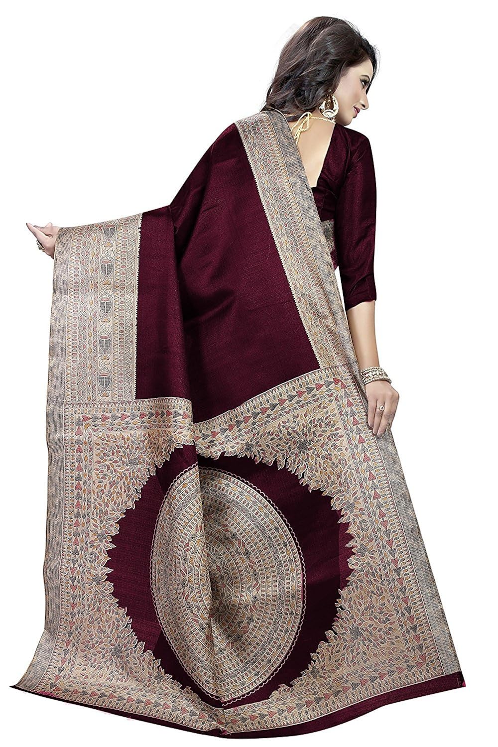 tdc women's cotton khadi silk saree (ab-0002224, wine, free size)