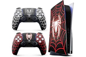 HK STUDIO Skin Sticker for Game Console 5 Cover - Spider Art, Compatible with Both Disc Edition & Digital Edition (not Slim Ver) - 2 Controller Skins & Console Skin - No Bubble, Full Protection, Removable