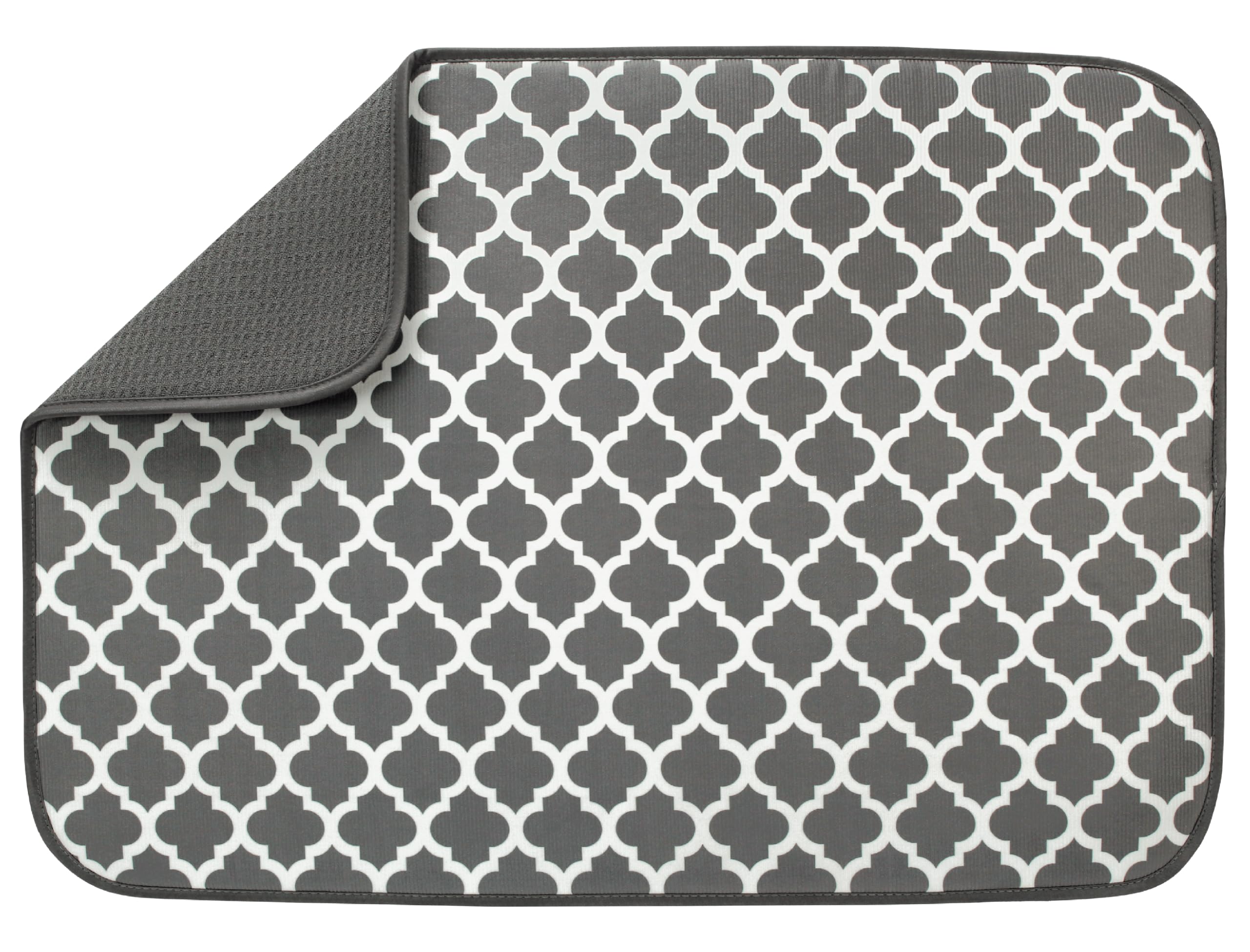 T & S 449301 Extra Large Dish Drying Mat, 100% Polyester, Pewter Gray Trellis