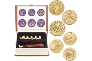 SWANGSA Wax Seal Stamp Set, Vintage 6 Pieces Moon Series Sealing Stamp Heads and 1 Wooden Handle Wax Seal Kit