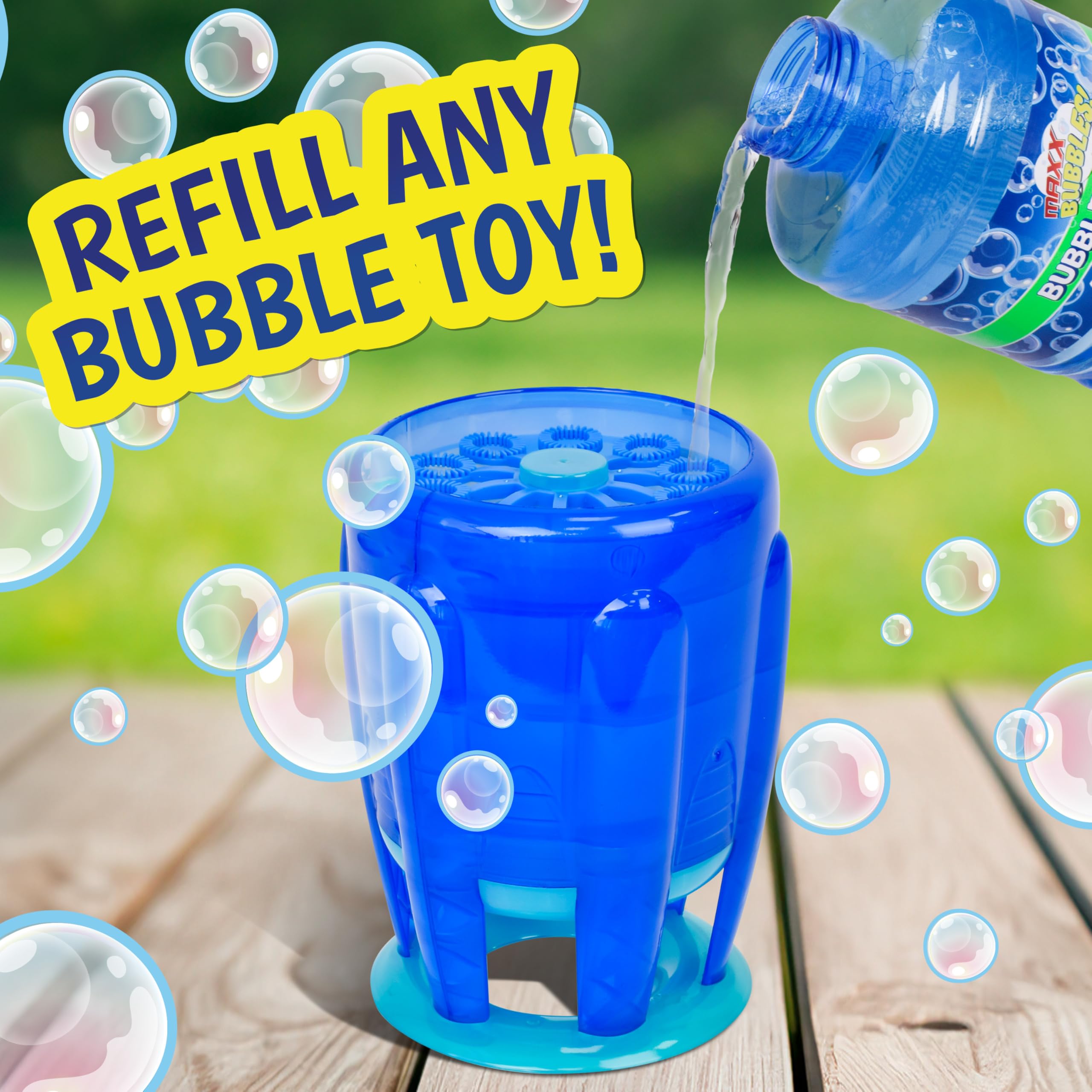 Sunny Days Entertainment Bubble Solution Refill with Wand 64oz Non Toxic (1/2 Gallon), Kids Easy Grip Bottle Refill for Bubble Machine, Bubble Wands, Bubble Toys