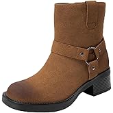 DREAM PAIRS Women's Ankle Booties Side Zipper Motorcycle Boots Square Toe Chunky Low Heel Fashion Buckles Biker Riding Boots