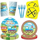 100pcs Train Party Supplies Set Serves 20, Includes Plates, Napkins, Cups, Forks for Train Birthday Party Decorations