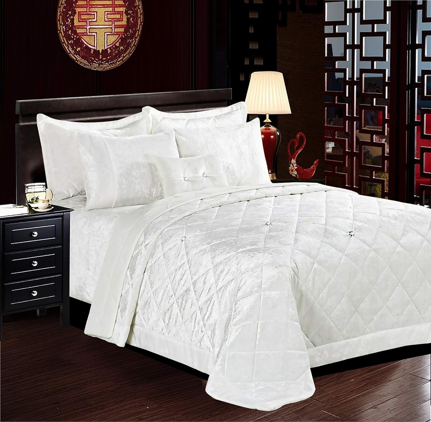 AMEHA Premium Quality Embellished Crushed Velvet Bedspread Bedding