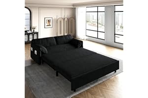 Neylory 63.8" Queen Pull Out Sofa Couch Bed, 3 in 1 Convertible Sleeper Sofa with Side Storage, Velvet Loveseat Recliner for Living Room, Apartment, Small Space, Black