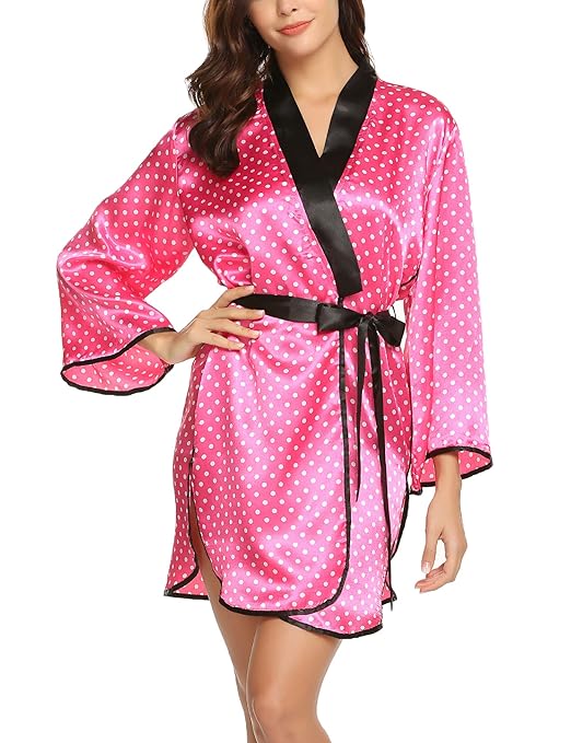 Kimono Damen Sommer Mantel Lang Nachthemd Schwangere Schlafanzuge Robe Pyjamas Sexy Bademantel Viskose Leicht Satin Hausanzug