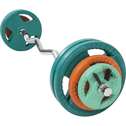 GORILLA SPORTS® SZ-Curlset 35 kg Gummi Gripper – SZ-Hantelstange, Gewichten und Federverschlüssen